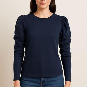 Collective Concepts Dark Blue Puff Sleeve Top